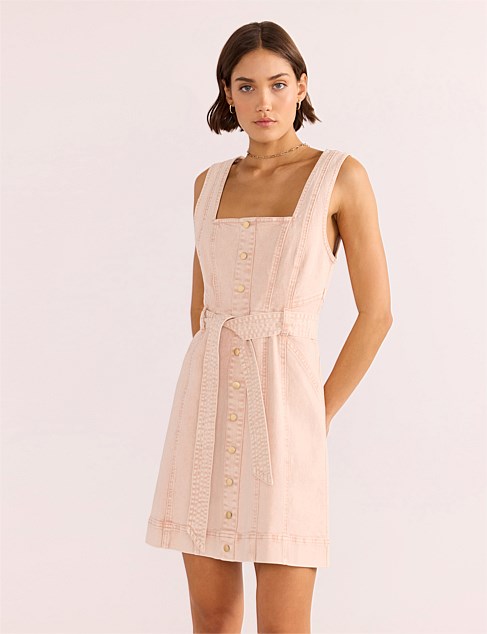 mink pink denim dress Brown Denim Wrap Mini Dress XS / Chocolate