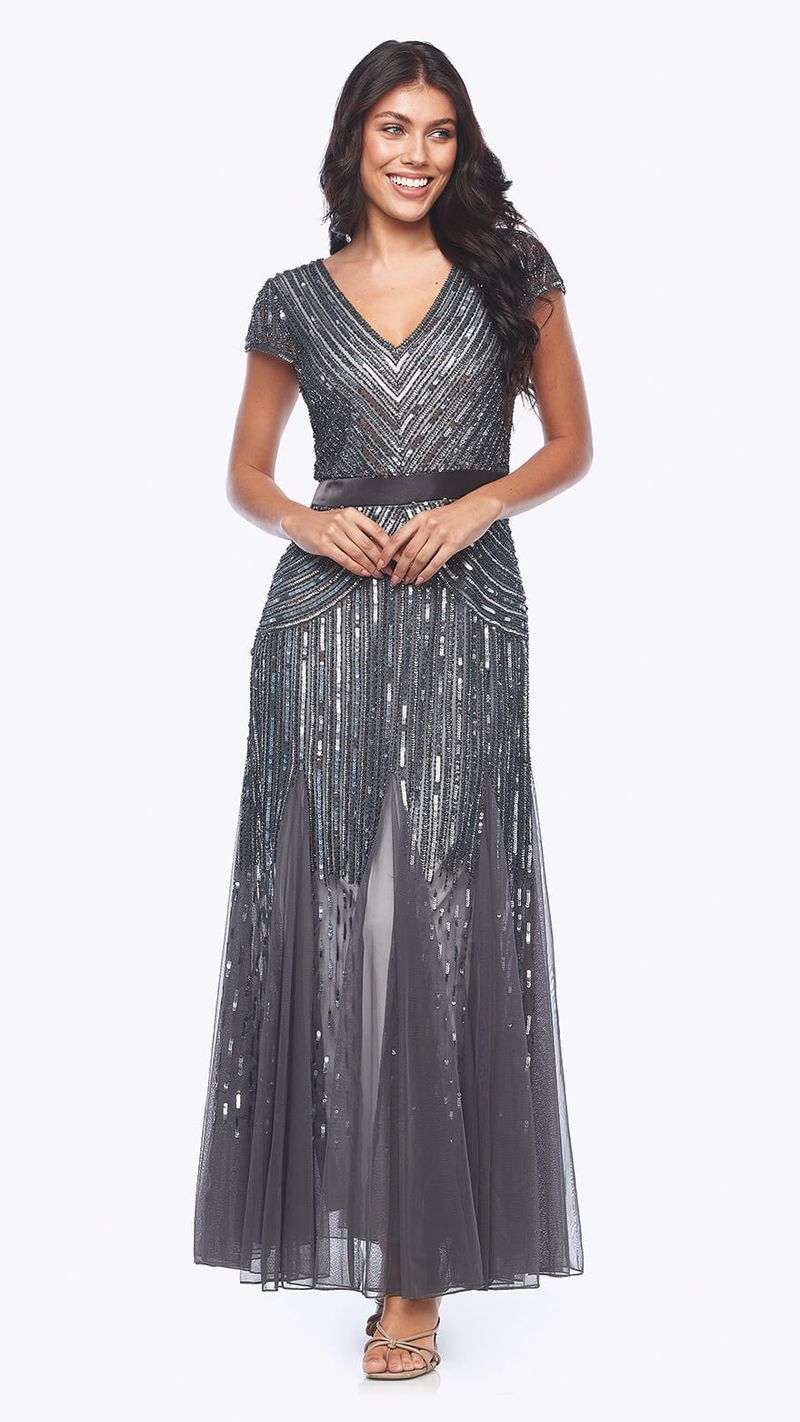 Zaliea Emerald long sequin Dress Z0002 Charcoal