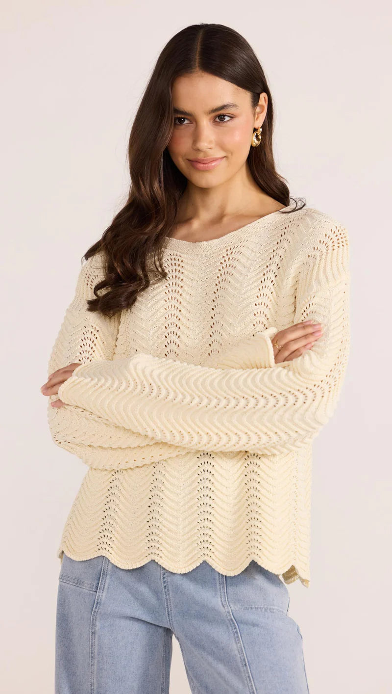 Minkpink Brooke Crochet Wave Sweater MG2502882 Cream