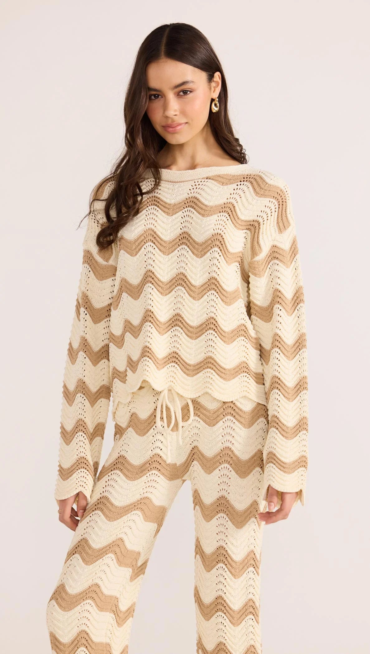 Minkpink Brooke Crochet Wave Sweater MG2502882 Brown / White
