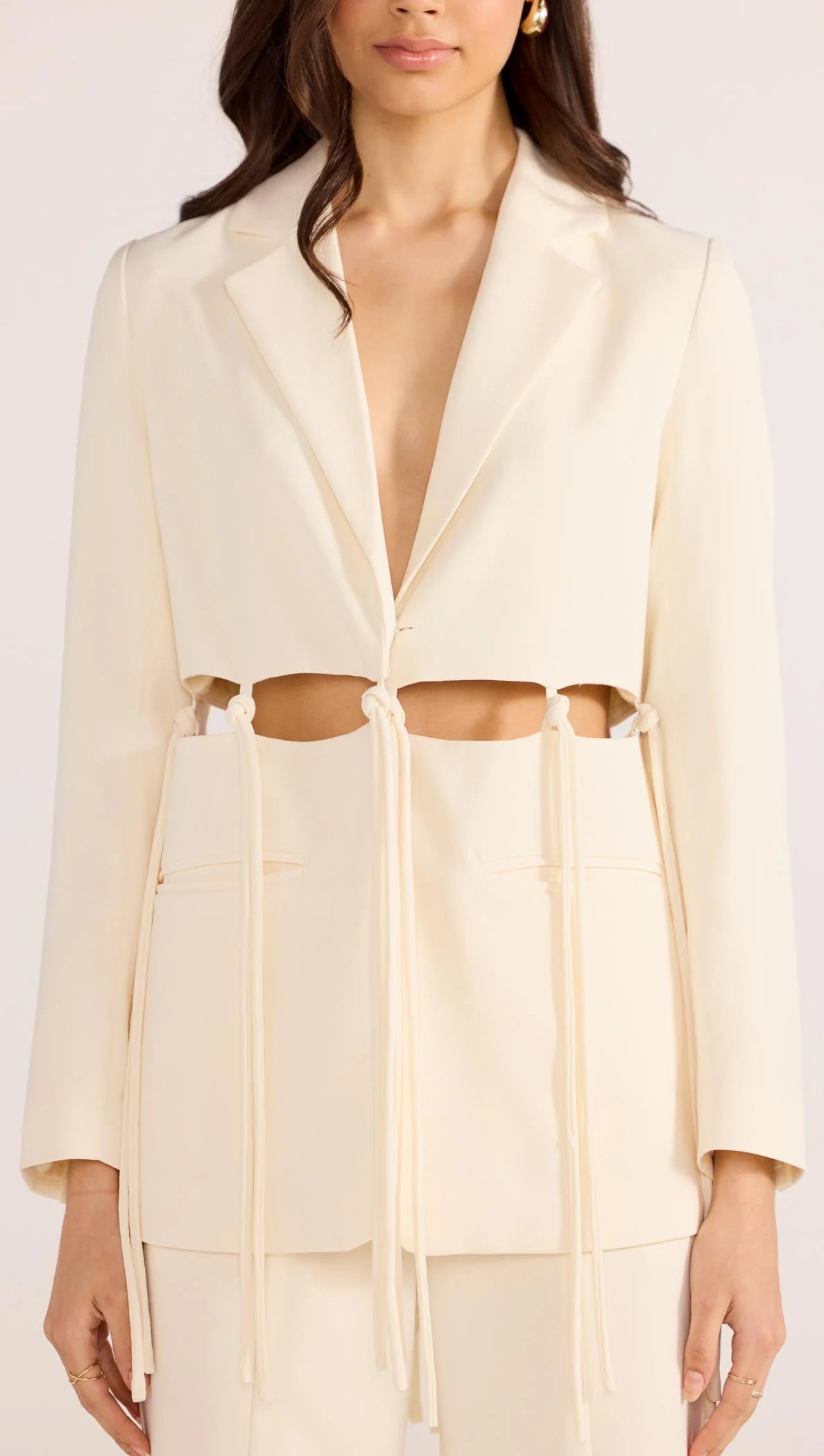 Minkpink Maeve Tie Blazer MG2502483 Ecru