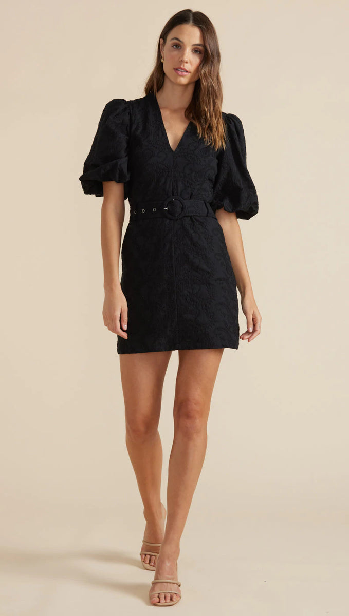 Black belted outlet mini dress