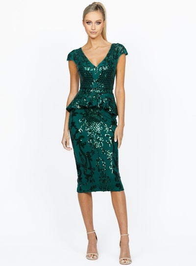 Bariano Venus Cap Sleeve Midi - Pine Green DimplesBoutique Bariano Venus Cap Sleeve Midi - Pine Green DimplesBoutique