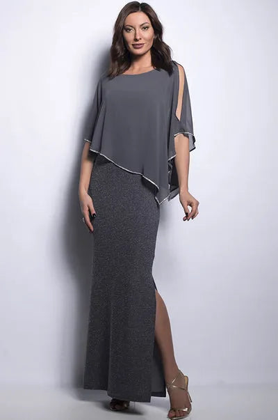 Frank Lyman Overlay Long Dress - Charcoal