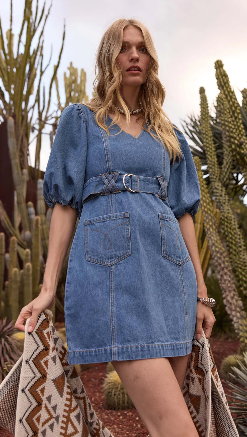 minkpink denim dress MINKPINK Nora Denim Wrap Mini Dress M