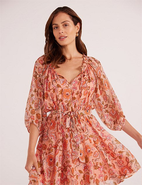 Amelia Long Sleeve Blouse - Peach Floral from MINKPINK