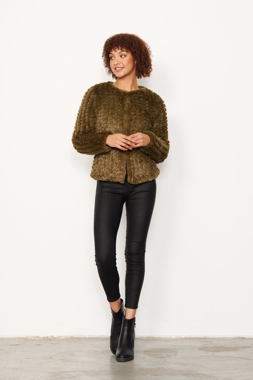 CAJU -FAUX FUR JACKE - Khaki