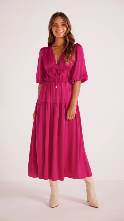 Minkpink Safira Satin Midi Pink Dress