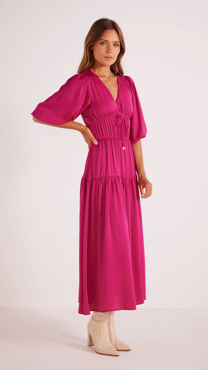 Minkpink Safira Satin Midi Pink Dress