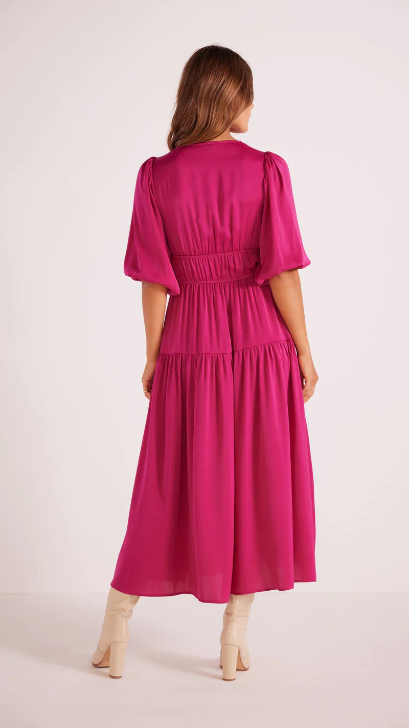 Minkpink Safira Satin Midi Pink Dress