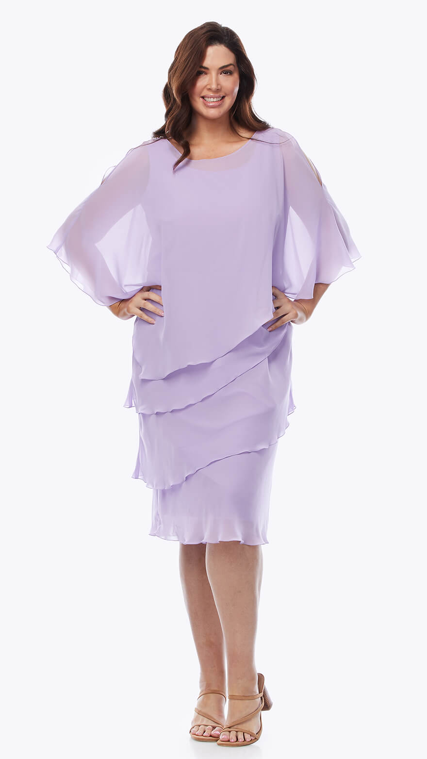 Layla Jones Chiffon layered dress with overlay LJ0003 - Purple