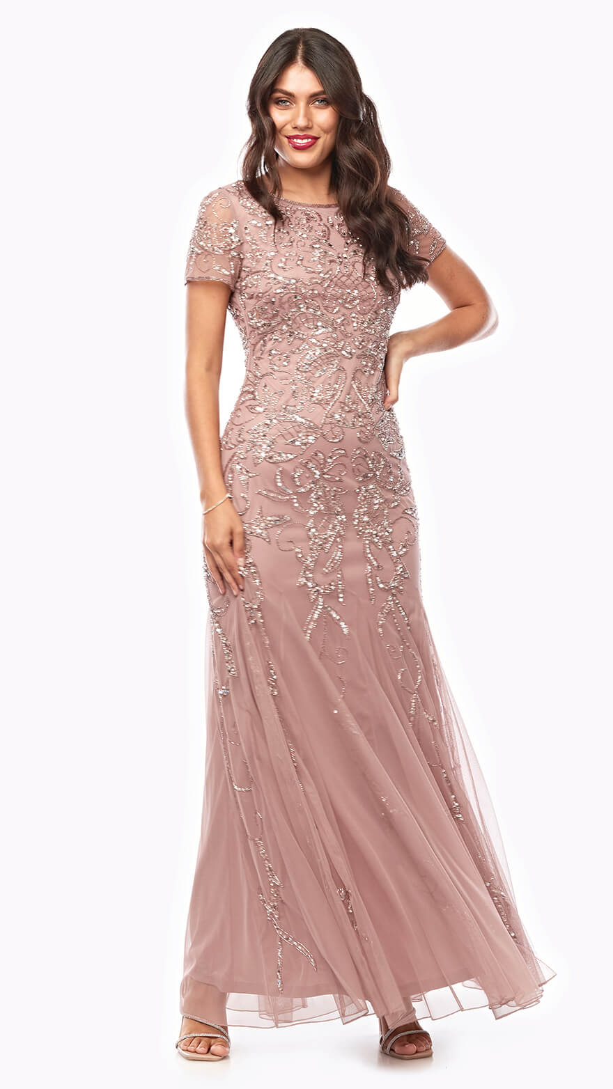 Zaliea Z0271 long stretch mesh beaded dress