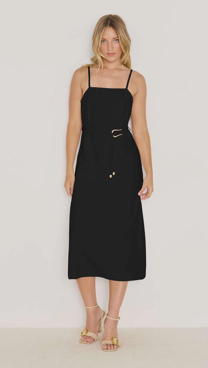 IRENA BELTED SUNDRESS - BLACK