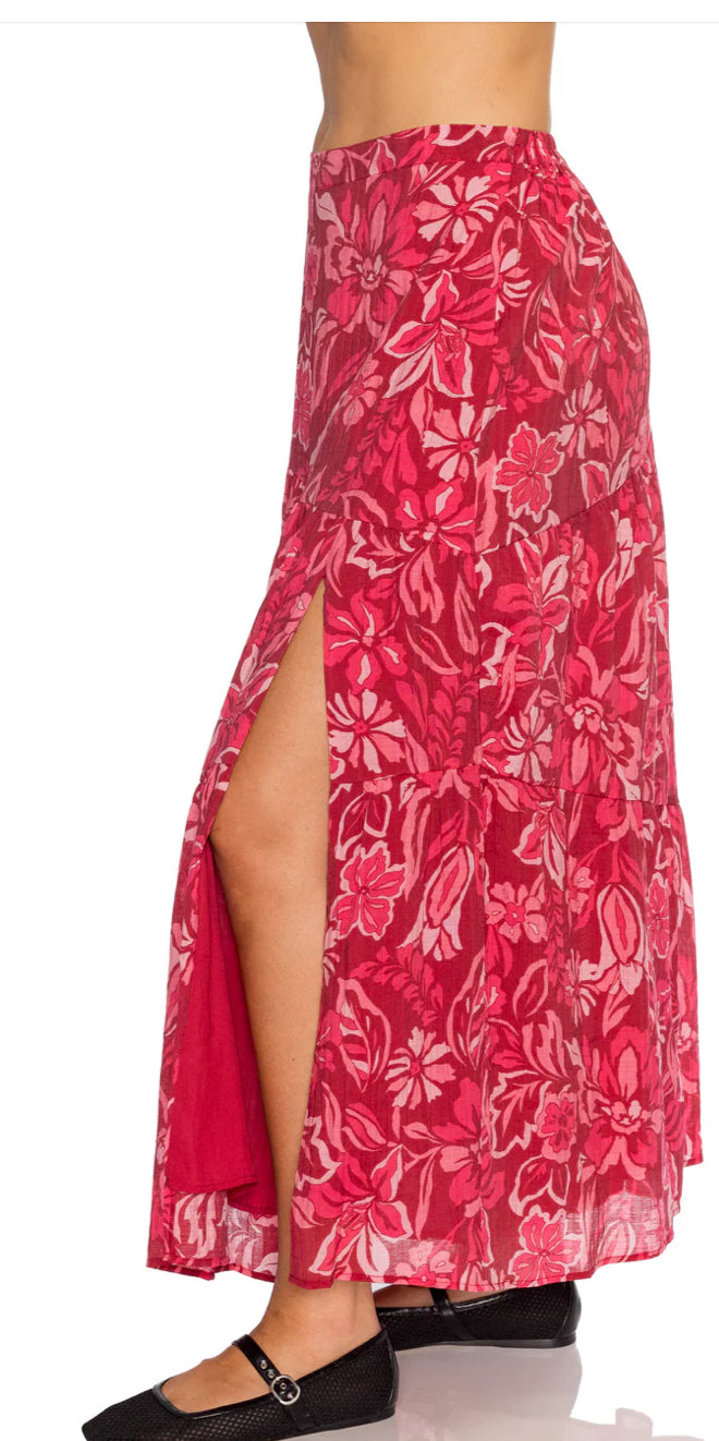 Minkpink Plum-Floral Mae Tiered Midi Skirt