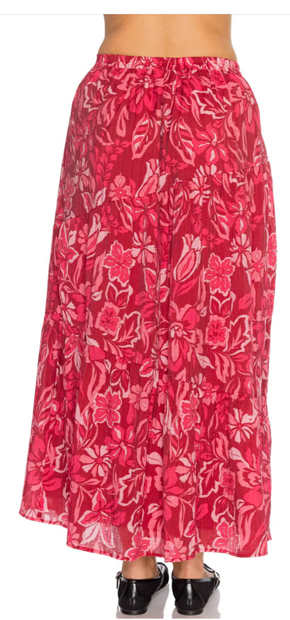 Minkpink Plum-Floral Mae Tiered Midi Skirt