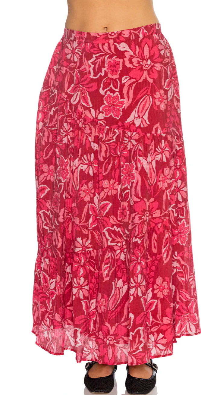 Minkpink Plum-Floral Mae Tiered Midi Skirt