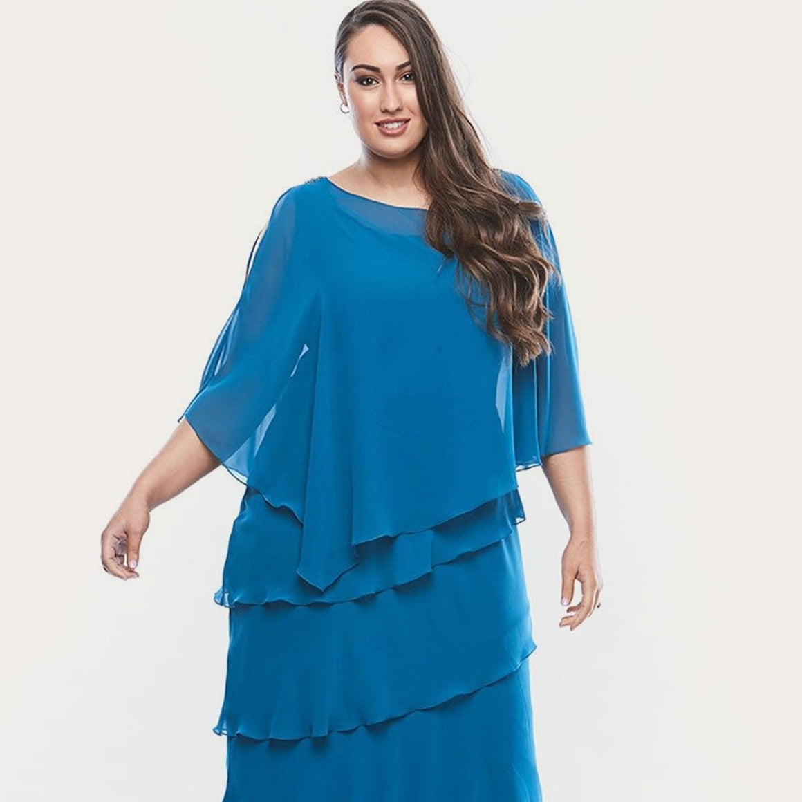 Jayla Jones Chiffon layered dress with overlay LJ0003 - Royal