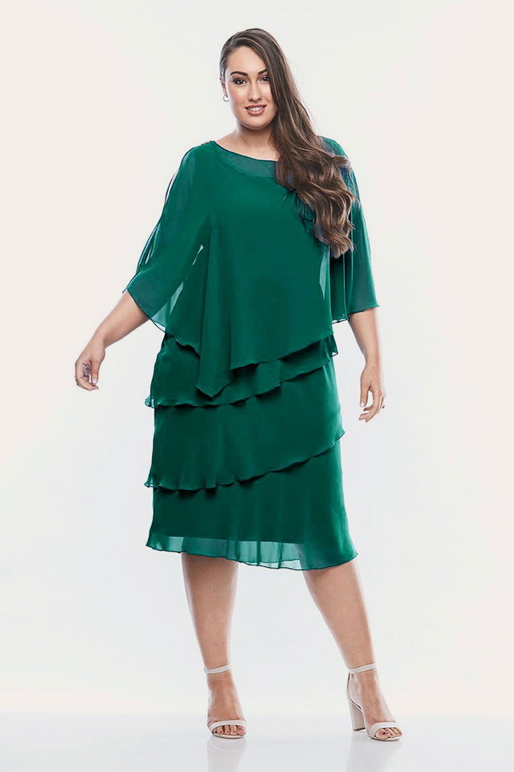 Jayla Jones Chiffon layered dress with overlay LJ0003 - Emerald