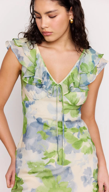 MINKPINK Watercolour Ruffled Midi Dress  MG2601450