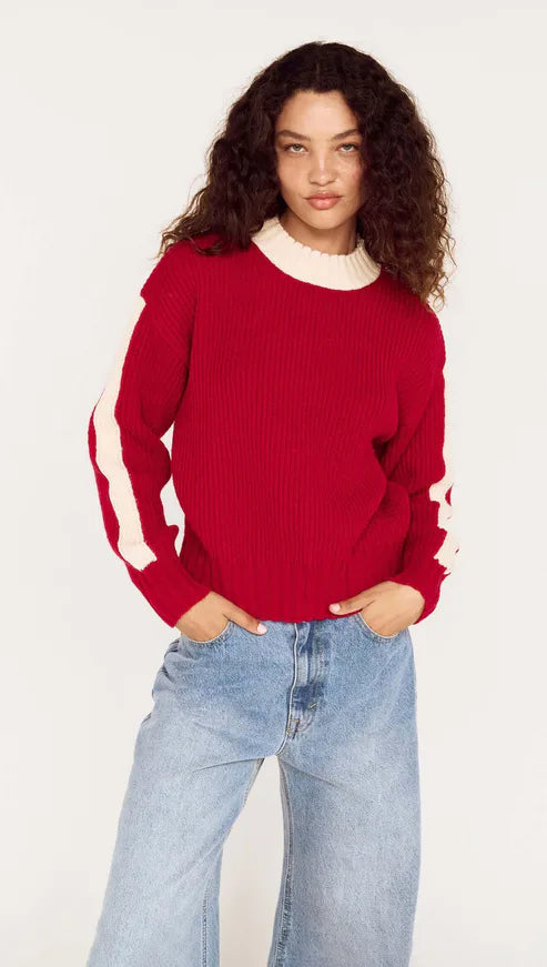 Minkpink - Relaxed Red Contrast Stripe Jumper