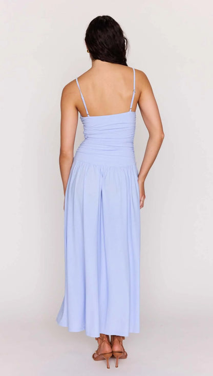 MINKPINK Powder Blue Mesh Drop Waist Maxi Dress Bianca Maxi Dress MG26   DimplesBoutique