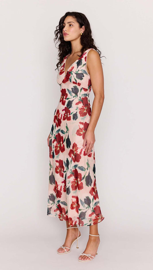 Minkpink Pink Floral Bias Midi Dress Arabella Bias Midi Dress