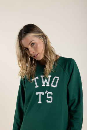 Two T's Colleage Embroided Logo Sweat - Forest