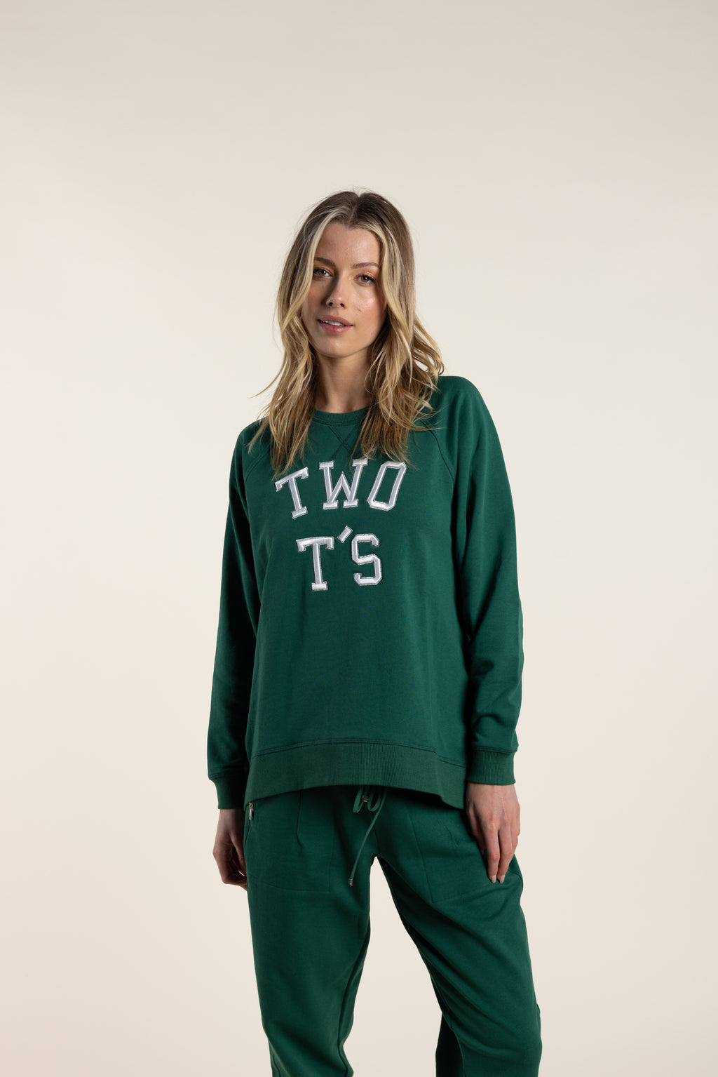 Two T's Colleage Embroided Logo Sweat - Forest
