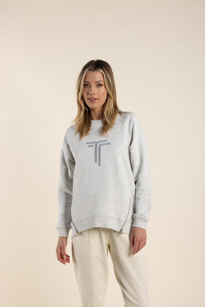 Two T's Sequin Logo Sweat W/Zips Grey