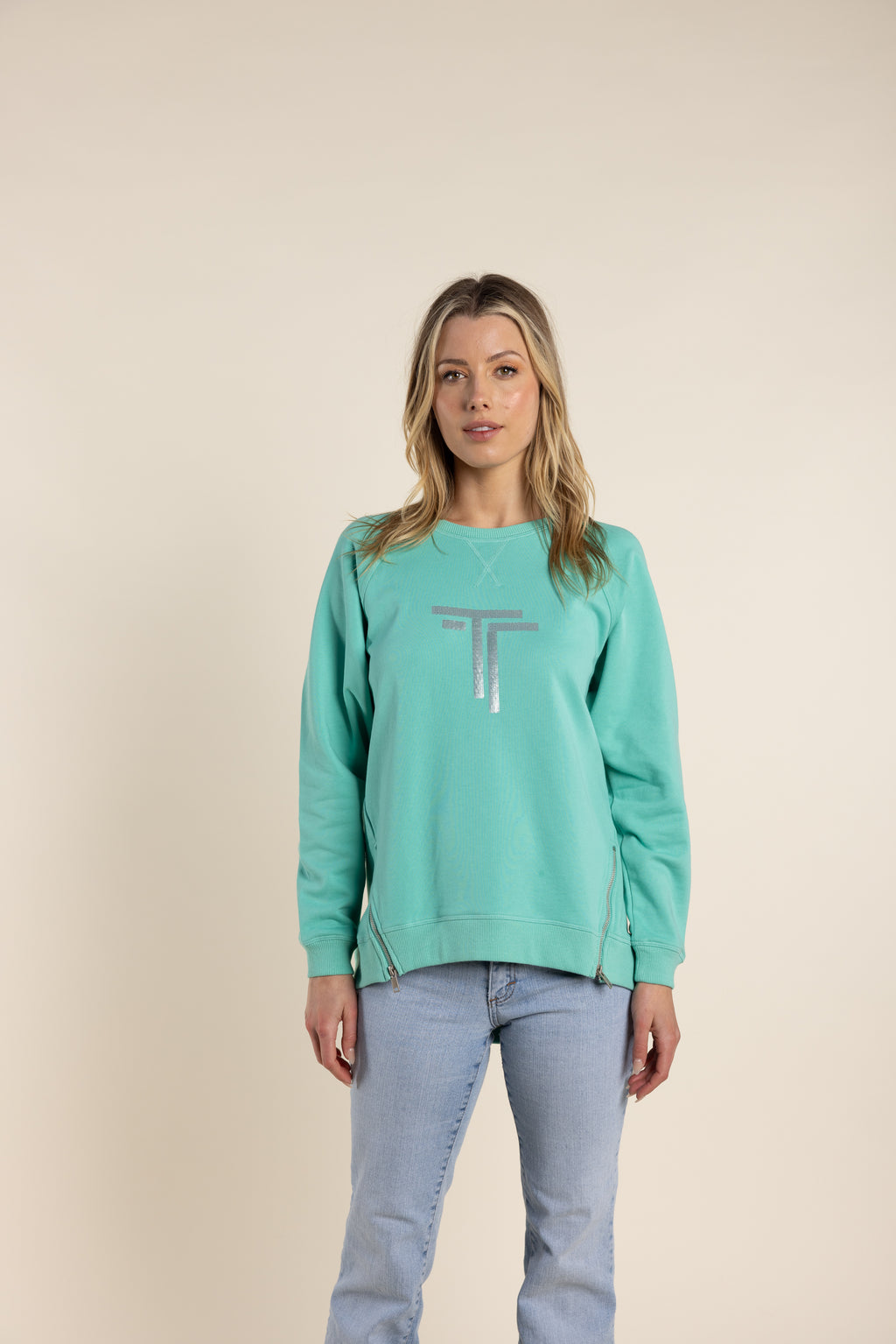 Two T's Sequin Logo Sweat W/Zips Forest