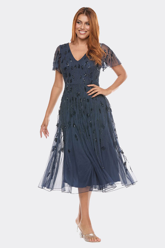 Zaliea V Neck Flutter Sleeve Dress Z0393