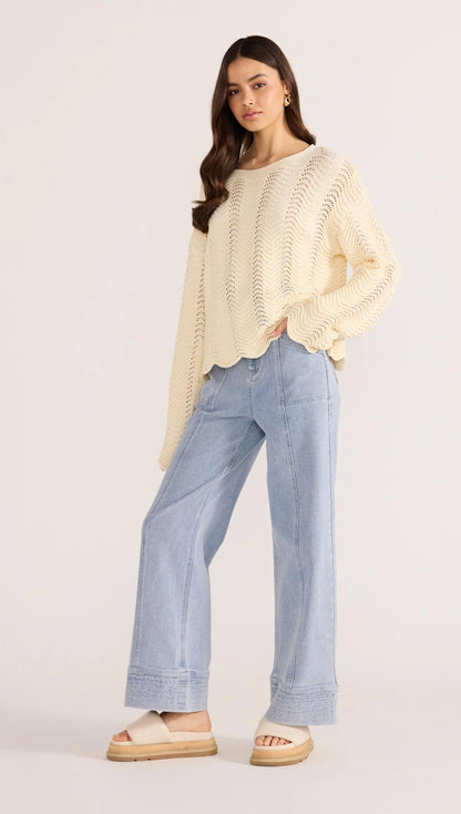 Minkpink Brooke Crochet Wave Sweater MG2502882 Cream