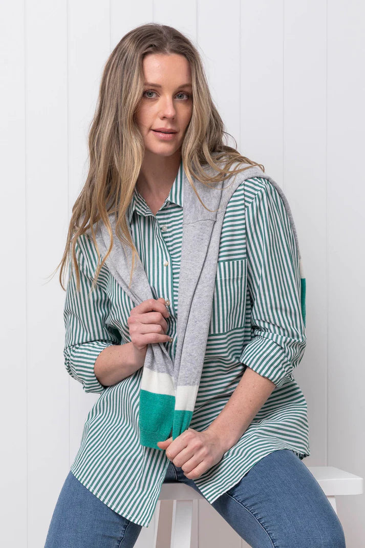 Jump - Stripe Shirt Evergreen/ White