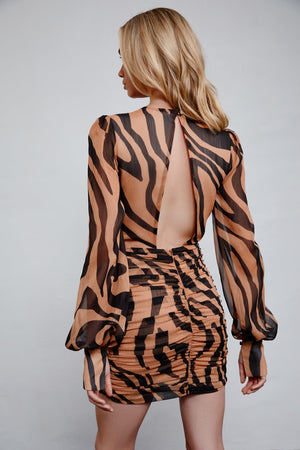 Lexi - Naya Print Dress - Toffee/Black