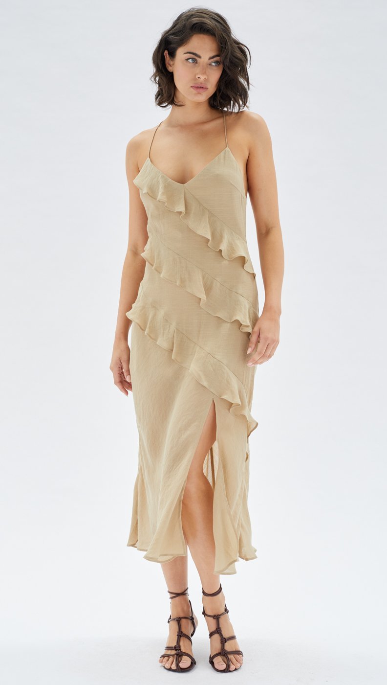 Minkpink Abbas Frill Midi Dress - Khaki