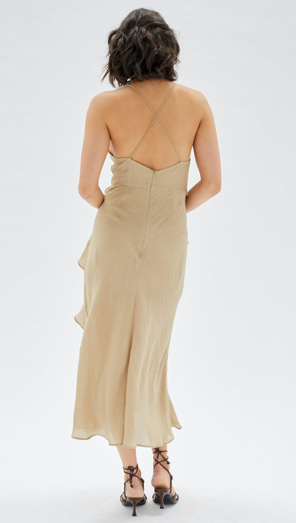 Minkpink Abbas Frill Midi Dress - Khaki
