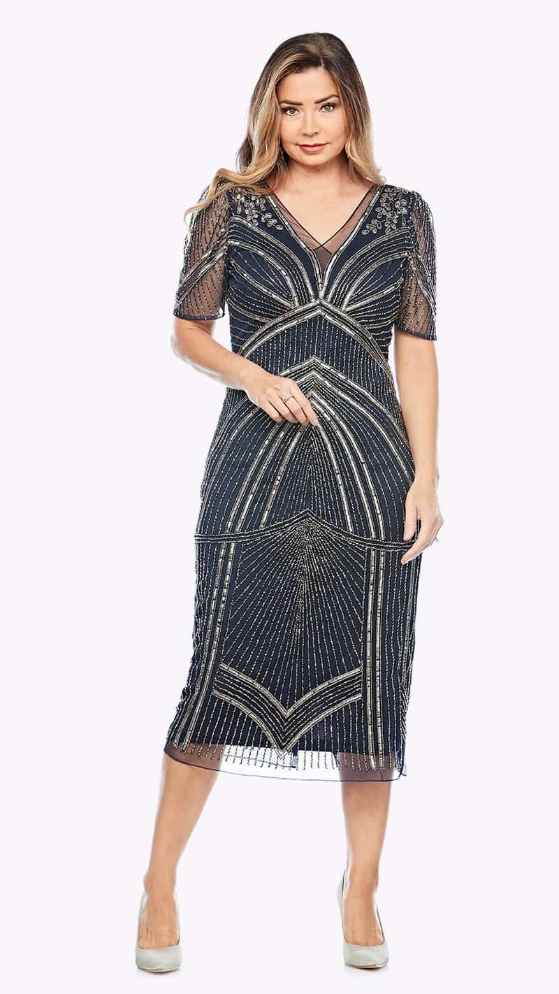 Jesse Harper Mid length beaded gown JH0349 midnight