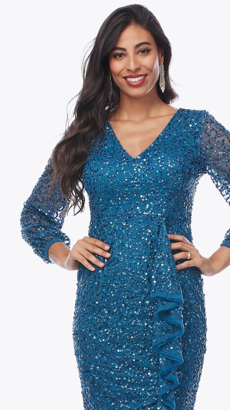 Zaliea - Short stretch sequins dress Z0199 Sapphire