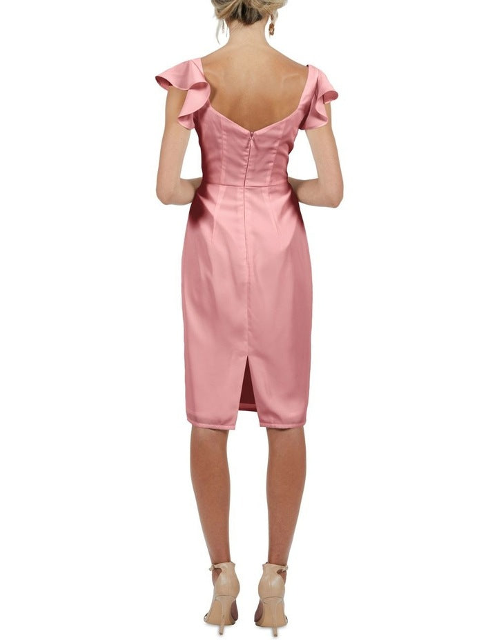 Bariano Zoe V Neck Frill Dress Pale Blush