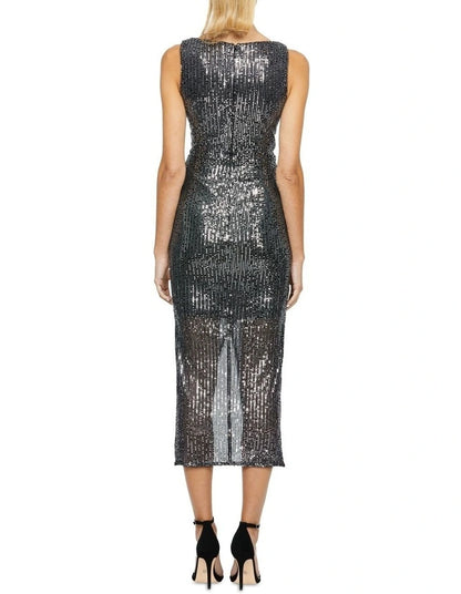 Bariano Luster Sequin Wrap Midi Dress