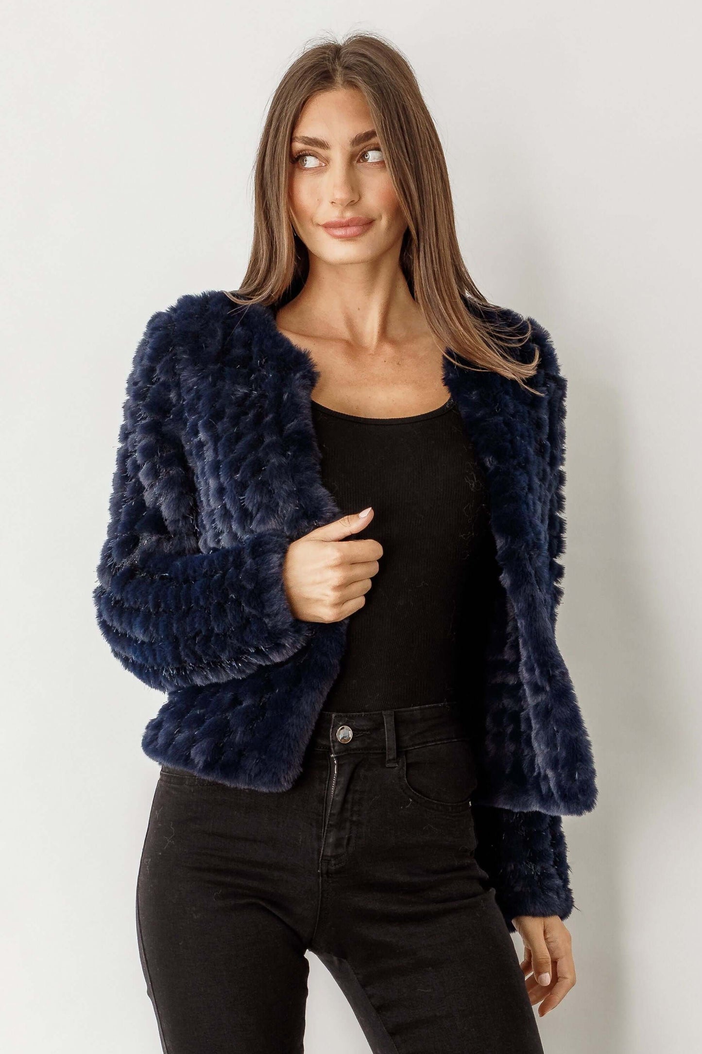 CAJU -FAUX FUR JACKE - Navy