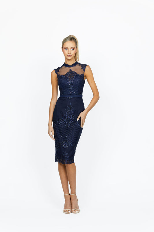 Bariano - Arcadian Cap Sleeve Cocktail Dress - Navy