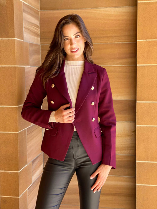 Spicy Sugar Button Front Blazer Burgundy
