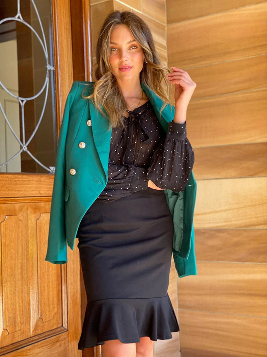 Spicy Sugar Button Front Blazer Green