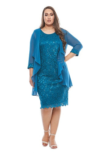 Layla Jones Sequin Lace Dress and Jacket - Sapphire LJ0181