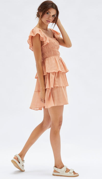 Mink Pink Liberation Mini Dress Apricot