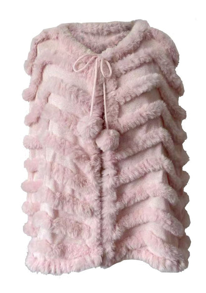 Holmes and Fallon Poncho Faux Fur Pom Pom Pink