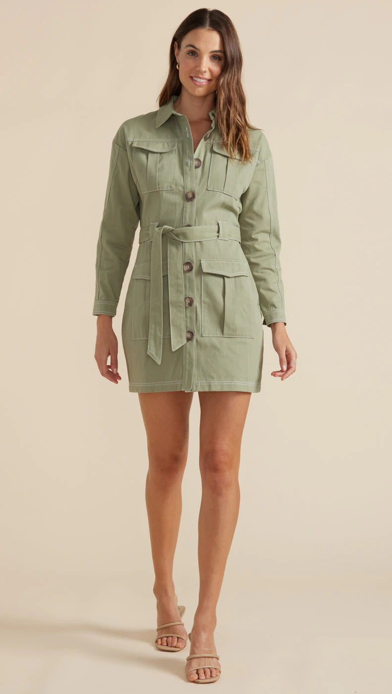 Minkpink Retreat Mini Dress Soft Khaki