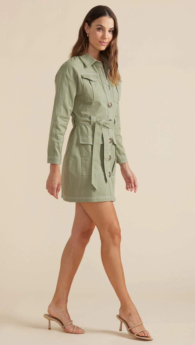 Minkpink Retreat Mini Dress Soft Khaki