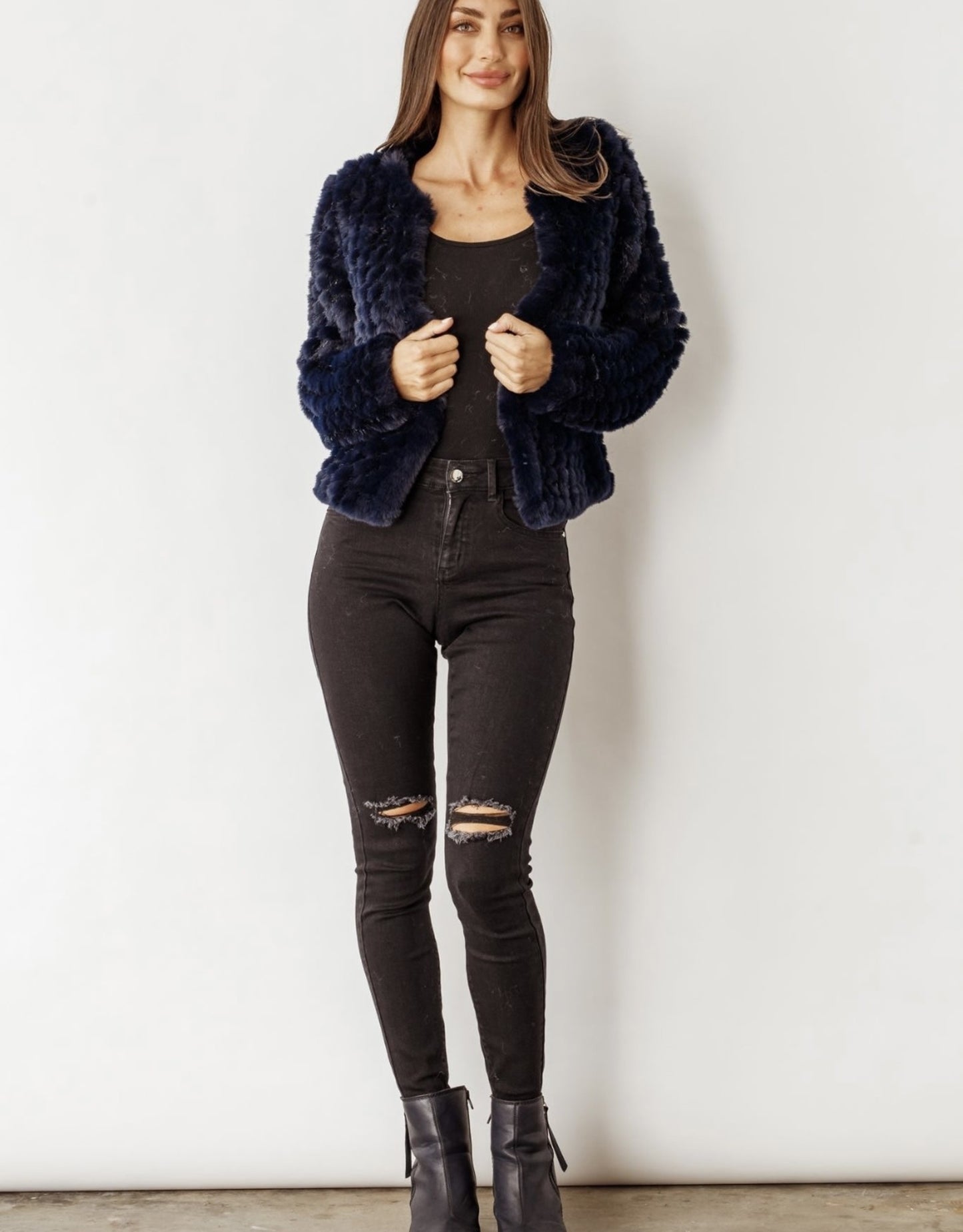 CAJU -FAUX FUR JACKE - Navy